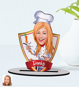 BK Gift Kişiye Özel İsimli Kadın Chef Karikatürlü Ahşap Biblo Model-1