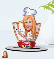 BK Gift Kişiye Özel İsimli Kadın Chef Karikatürlü Ahşap Biblo Model-1