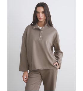 LCW Vision Kahverengi Dik Yaka Oversize Kadın Sweatshirt