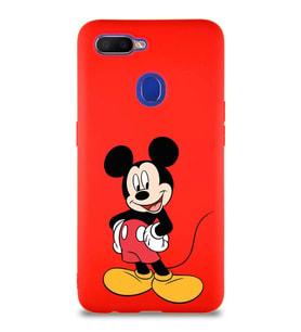 Oppo A5S Soft Premier Kapak Mickey Mouse-E Tasarımlı Silikon Kılıf - Kırmızı (Şeffaf)
