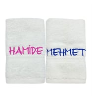 İsimli Nakışlı Beyaz Havlu 2 li set 