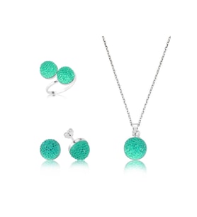 Gümüş Yeşil Kristal Taşlı Kadın Set CSR2182014
