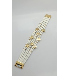 Stella Beyaz Deri Gold Yıldızlı Mıknatıslı Bileklik (19 cm)