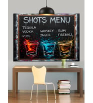 Kokteyl Bar Menüsü Shot Dekoratif Kanvas - Mdf Ahşap Tablo
