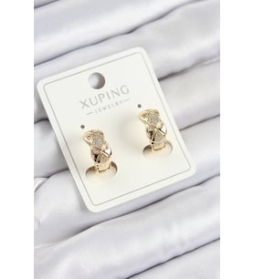 Xuping Zirkon Taşlı Geometrik Desenli Halka Model Gold Renk Kadın Küpe