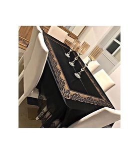 Dantelli Dertsiz Masa Örtüsü Sosyete0011 Tül Masa Örtüsü Şık Tasarım Siyah Renklı 160x220cm