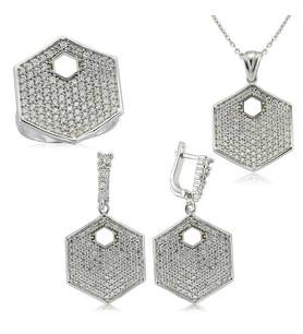 Altıgen Zirkon Taş 925 Ayar Gümüş Kadın Set