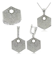 Altıgen Zirkon Taş 925 Ayar Gümüş Kadın Set