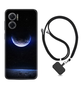 Xiaomi Redmi Note 11E Kılıf Resimli Boyun Askılı İpli Desenli Silikon Series Midnight Moon 1802