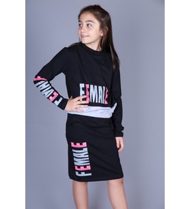 Toontoy Kız Çocuk Female Baskılı Etekli Takım (Siyah)