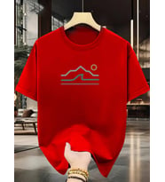 Unisex Güneşli Dağ Tasarım Basklı Tshirt (A.Kırmızı)