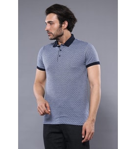 Desenli Polo Yaka Mavi T-shirt  Wessi
