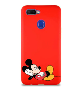 Oppo A12 Soft Premier Kapak Mickey Mouse-F Tasarımlı Silikon Kılıf - Kırmızı (Şeffaf)