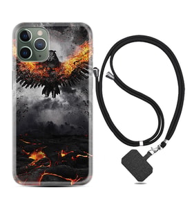 Apple iPhone 11 12 13 14 Pro Max Kılıf Boyun Askılı Silikon Ateş Kartalı 1766