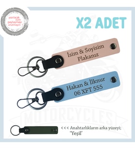 Yol Arkadaşları İçin İsim Ve Plaka Yazılı Klas Motorcu Anahtarlığı x2 Set, Yavruağzı-Gök Mavi-Ysl