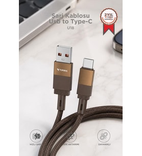 Torima Şarj Kablosu Usb to Type-C Data Kablo U18 Kahverengi