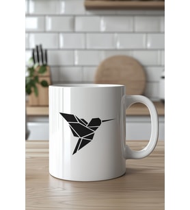 Minimal Origami Kuş Tasarımlı 330ml Baskılı Beyaz Seramik Kupa Bardak