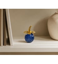 Mini Kristal Cam Dekoratif Elma Biblo 6.5 CM Gold Yapraklı Modern Masa Ofis Süsü