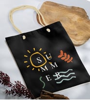 BK Gift Yaz Temalı Siyah Halat Saplı Kumaş Plaj Çantası -20, Baskılı Omuz Çantası, Alışveriş Çantası, Arkadaşa Hediye, Sevgiliye Hediye