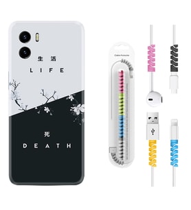 Vivo Y15S Y32 Y33S Y51 Y53S Kılıf Kablo Koruma Spiral Silikon Life and Death 1339