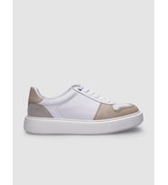 %100 Hakiki Deri Beyaz - Bej Bağcıklı Erkek Sneaker