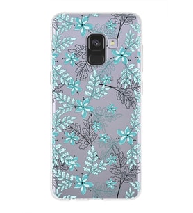 Samsung Galaxy A8 (2018) Uyumlu Kapak Floral Su Yeşili Tasarımlı Şeffaf Silikon Kılıf