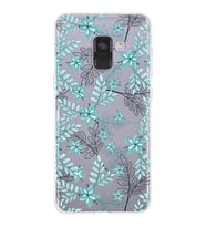 Samsung Galaxy A8 (2018) Uyumlu Kapak Floral Su Yeşili Tasarımlı Şeffaf Silikon Kılıf