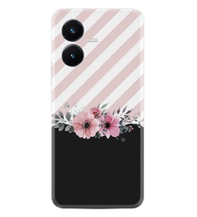 Vivo Y22S Kılıf Resimli Desenli Baskılı Silikon Strip Pink Flowers 1396