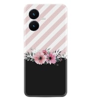 Vivo Y22S Kılıf Resimli Desenli Baskılı Silikon Strip Pink Flowers 1396