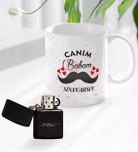 BK Gift Kişiye Özel Canım Babam Tasarımlı Kupa Bardak ve Benzinli Çakmak Seti - Model 2