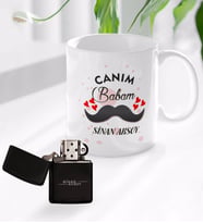 BK Gift Kişiye Özel Canım Babam Tasarımlı Kupa Bardak ve Benzinli Çakmak Seti - Model 2