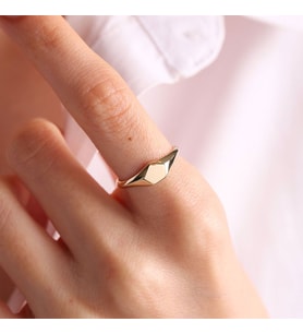 14K Altın Şövalye Yüzük (Kişiselleştir) Beşgen 0,6 cm (Çok Renkli)