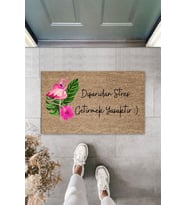 Dormot Modern Dijital Baskı - Flamingo Dışarıdan Stres Getirmek Yasak - Kapı Önü Paspası (Bej)