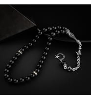 Obsidyen Doğal Taş 10mm Gümüş Tesbih (Çok Renkli)
