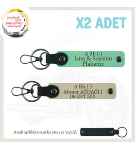 Çok Sevdiğine Özel İsim Plaka, A Rh - Kan Grubu Yazılı Kişisel x2 Anahtarlık Set, Yeşil-S Kahve-Syh