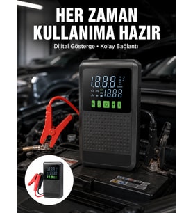 Taşınabilir Araç Akü Şarj Takviye Cihazı 150 PSI Dijital Kompresör Yeni Nesil