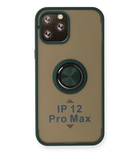 Pilelistore   iPhone 12 Pro Max Kılıf Montreal Yüzüklü Silikon Kapak - Yeşil