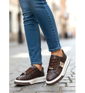 Prens 163-1 Kadın Taşlı Günlük Sneaker Ayakkabı (Kahverengi)