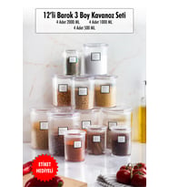 12'li Barok Yuvarlak 3 Boy Kavanoz Seti & Saklama Kabı & Erzak Kabı (4*2000 ML, 4*1000 ML, 4*500 ML)