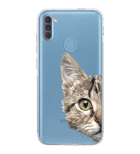 Samsung Galaxy A11  Kamera Korumalı  Kapak Catface Tasarımlı  Şeffaf Kılıf