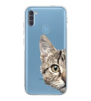 Samsung Galaxy A11  Kamera Korumalı  Kapak Catface Tasarımlı  Şeffaf Kılıf
