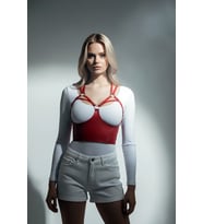 Mulvxbrf Brf02 Göğüs Detaylı Deri Kırmız Harness Büstiyer, Şık Deri Korse - Brf872 (Mulvix)