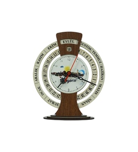 e38 EL İŞÇİLİĞİ KAYSERİ TEMALI AHŞAP TAKVİMLİ MASA SAATİ 25x20 cm- 6011 (Karışık)