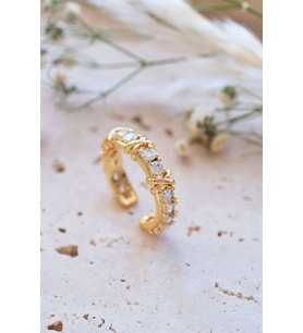 Gold Tiffany XOX Zirkon Ayarlanabilir Yüzük (Renksiz)