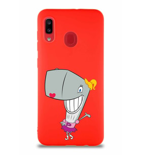 Samsung Galaxy A30 Soft Premier Kapak Pearl Yengeç Tasarımlı Silikon Kılıf - Kırmızı (Şeffaf)