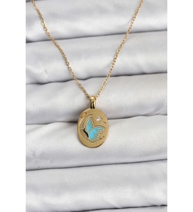 316L Çelik Zincir Gold Renk Kelebek Figür Kadın Kolye 5886 - HPSBYI6822-1374