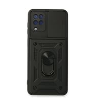 Samsung Galaxy A22 Kılıf Pars Lens Yüzüklü Silikon - Siyah