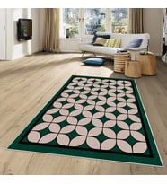 Yeşil Osmanlı Motifli Yıkanabilir Kaymaz Taban Leke Tutmaz Modern Salon Halısı ve Yolluk
