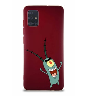 Samsung Galaxy M31S Soft Premier Kapak Plankton Tasarımlı Silikon Kılıf - Mürdüm (Şeffaf)