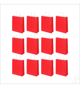 Büküm Saplı Kraft Çanta 32 x 26 x 12 cm, Kırmızı - 12 Adet (STD)